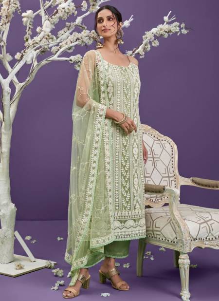 Pista Green Colour Lucknowi Vol 1 Alizeh New Latest Designer Party Wear Net Salwar Suit Collection 2025